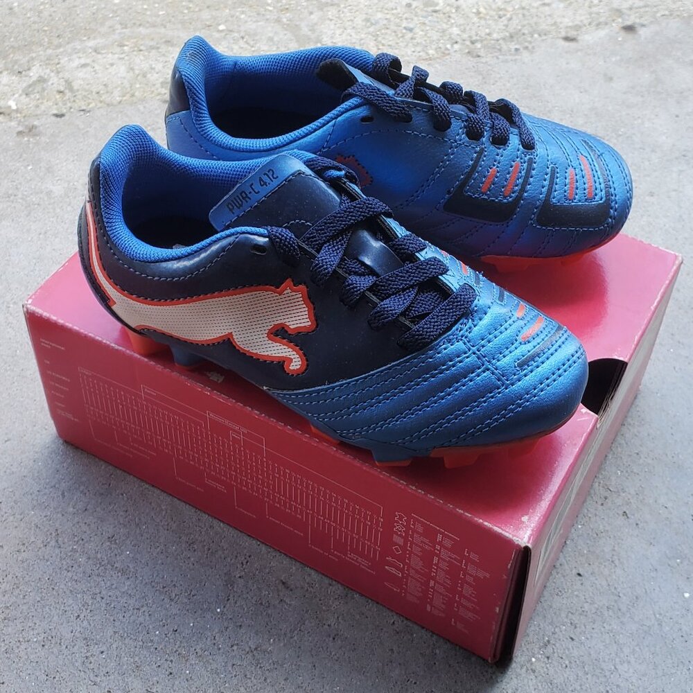 PUMA POWERCAT 4.12 FG Junior Soccer Cleat Football boot Youth Blue 102502 03